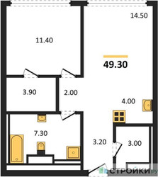 Планировка однокомнатной(квартира) площадью 49.3 квадратных метров в ЖК “ЖК High Life (Хай Лайф)”