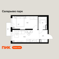 Планировка однокомнатной(квартира) площадью 35.2 квадратных метров в “ЖК Саларьево парк”