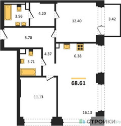 Планировка двухкомнатной(квартира) площадью 68.61 квадратных метров в ЖК “ЖК NOVA (Нова)”