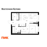 Планировка однокомнатной(квартира) площадью 35.1 квадратных метров в “ЖК Восточное Бутово”