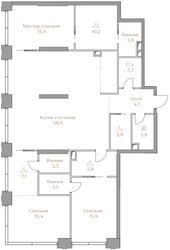 Планировка трехкомнатной(квартира) площадью 152.8 квадратных метров в ЖК “ЖК Коллекция Лужники”