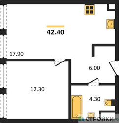 Планировка однокомнатной(квартира) площадью 42.4 квадратных метров в ЖК “ЖК STONE Sokolniki (Сокольники)”