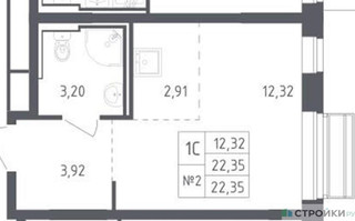 Планировка студии(квартира) площадью 22.35 квадратных метров в “ЖК Рублевский Квартал”