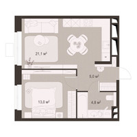 Планировка однокомнатной(квартира) площадью 43.9 квадратных метров в “ЖК Гранд Комфорт”