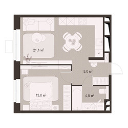 Планировка однокомнатной(квартира) площадью 43.9 квадратных метров в ЖК “ЖК Гранд Комфорт”