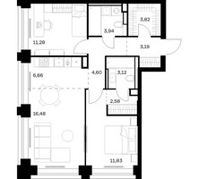 Планировка двухкомнатной(квартира) площадью 67.5 квадратных метров в “ЖК НОВА”