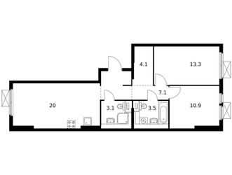 Планировка двухкомнатной(квартира) площадью 62 квадратных метров в ЖК “ЖК Середневский лес”