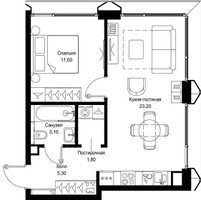 Планировка однокомнатной(квартира) площадью 44.4 квадратных метров в “Мультиквартал СИТИДЗЕН”