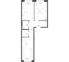 Планировка двухкомнатной(квартира) площадью 57.53 квадратных метров в ЖК “ЖК Новое Видное”