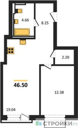 Планировка однокомнатной(квартира) площадью 46.5 квадратных метров в ЖК “ЖК Квартал Герцена”