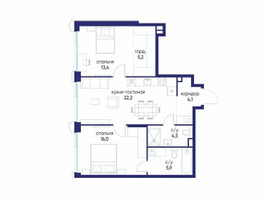 Планировка двухкомнатной(квартира) площадью 71.12 квадратных метров в “ЖК Остров”