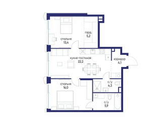 Планировка двухкомнатной(квартира) площадью 71.12 квадратных метров в ЖК “ЖК Остров”