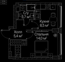 Планировка однокомнатной(квартира) площадью 31.6 квадратных метров в “ЖК СЕЗАР БУДУЩЕЕ”