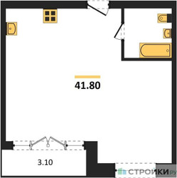 Планировка однокомнатной(квартира) площадью 41.8 квадратных метров в “ЖК Фестиваль парк-2”