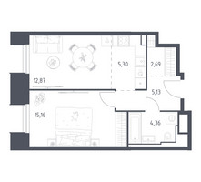 Планировка однокомнатной(апартаменты) площадью 45.51 квадратных метров в “ЖК Скай Спутник”