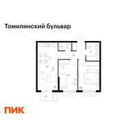 Планировка двухкомнатной(квартира) площадью 52.4 квадратных метров в “ЖК Томилинский бульвар”
