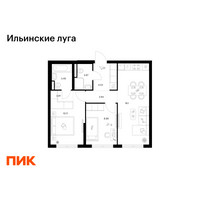 Планировка двухкомнатной(квартира) площадью 53.69 квадратных метров в “ЖК Ильинские луга”