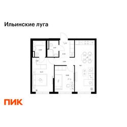 Планировка двухкомнатной(квартира) площадью 53.69 квадратных метров в ЖК “ЖК Ильинские луга”