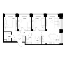 Планировка трехкомнатной(квартира) площадью 79.61 квадратных метров в “ЖК НОВА”