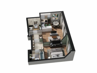 Планировка двухкомнатной(квартира) площадью 52.3 квадратных метров в ЖК “ЖК Трилогия Кристалл”