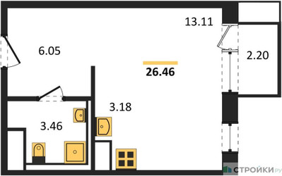Планировка студии(квартира) площадью 26.46 квадратных метров в ЖК “ЖК Пятницкие луга”