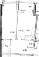 Планировка однокомнатной(апартаменты) площадью 72.21 квадратных метров в “ЖК Маршал”