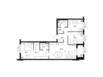 Планировка трехкомнатной(квартира) площадью 88.1 квадратных метров в ЖК “ЖК Белая Дача парк”