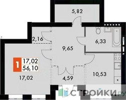 Планировка однокомнатной(квартира) площадью 56.1 квадратных метров в “ЖК Жаворонки Клаб”