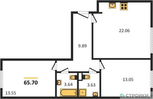 Планировка двухкомнатной(квартира) площадью 65.7 квадратных метров в “ЖК Равновесие”