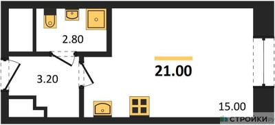 Планировка студии(квартира) площадью 21 квадратных метров в ЖК “ЖК ЗИЛАРТ”