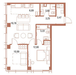 Планировка двухкомнатной(квартира) площадью 67.5 квадратных метров в ЖК “ЖК Симфония 34”