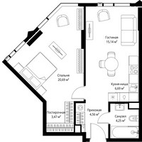 Планировка однокомнатной(квартира) площадью 54.8 квадратных метров в “ЖК Джойс”