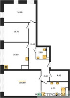 Планировка трехкомнатной(квартира) площадью 101.8 квадратных метров в “ЖК AFI Tower (Афи Тауэр)”