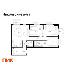 Планировка трехкомнатной(квартира) площадью 86.1 квадратных метров в ЖК “ЖК Никольские луга”