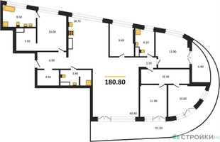 Планировка 4+ комнатной(квартира) площадью 180.8 квадратных метров в “ЖК Остров”