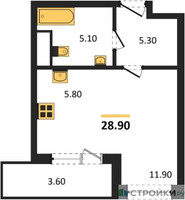 Планировка студии(квартира) площадью 28.9 квадратных метров в “Квартал Филатов луг”