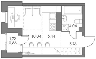 Планировка студии(квартира) площадью 25.1 квадратных метров в “ЖК Аквилон Beside 2.0”