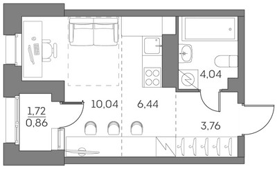 Планировка студии(квартира) площадью 25.1 квадратных метров в ЖК “ЖК Аквилон Beside 2.0”