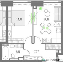 Планировка однокомнатной(квартира) площадью 41.11 квадратных метров в “ЖК Upside Towers (Апсайд Тауэрс)”
