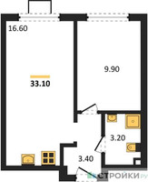 Планировка однокомнатной(квартира) площадью 33.1 квадратных метров в “ЖК Лучи-2”
