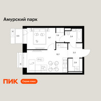 Планировка однокомнатной(квартира) площадью 37.4 квадратных метров в “ЖК Амурский парк”