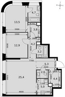 Планировка трехкомнатной(квартира) площадью 84.4 квадратных метров в “ЖК Амбер Сити”