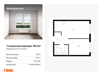 Планировка однокомнатной(квартира) площадью 36.2 квадратных метров в “ЖК Ильинские луга”