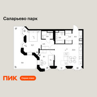 Планировка двухкомнатной(квартира) площадью 68.5 квадратных метров в “ЖК Саларьево парк”