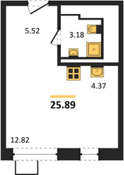 Планировка студии(квартира) площадью 25.89 квадратных метров в ЖК “ЖК Большое Путилково”