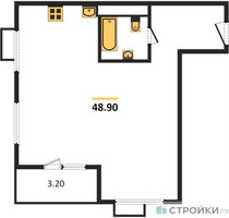 Планировка однокомнатной(квартира) площадью 48.9 квадратных метров в “ЖК Tophills (ТопХиллс)”