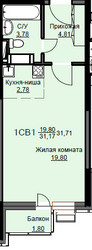 Планировка студии(квартира) площадью 32.3 квадратных метров в ЖК “ЖК Соболевка”