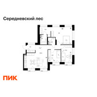 Планировка трехкомнатной(квартира) площадью 88.5 квадратных метров в “ЖК Середневский лес”
