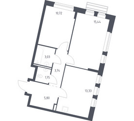 Планировка двухкомнатной(квартира) площадью 52.9 квадратных метров в ЖК “ЖК Рублевский Квартал”