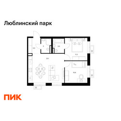 Планировка двухкомнатной(квартира) площадью 56 квадратных метров в ЖК “ЖК Люблинский парк”